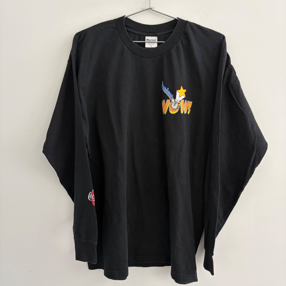 Vintage Murina Hardees WOW Long Sleeve T-Shirt Black XL Made in USA